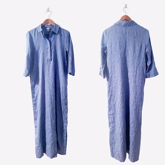 Chicos chambray denim Linen Blend Button Seam Maxi Dress size 2 - Picture 4 of 11